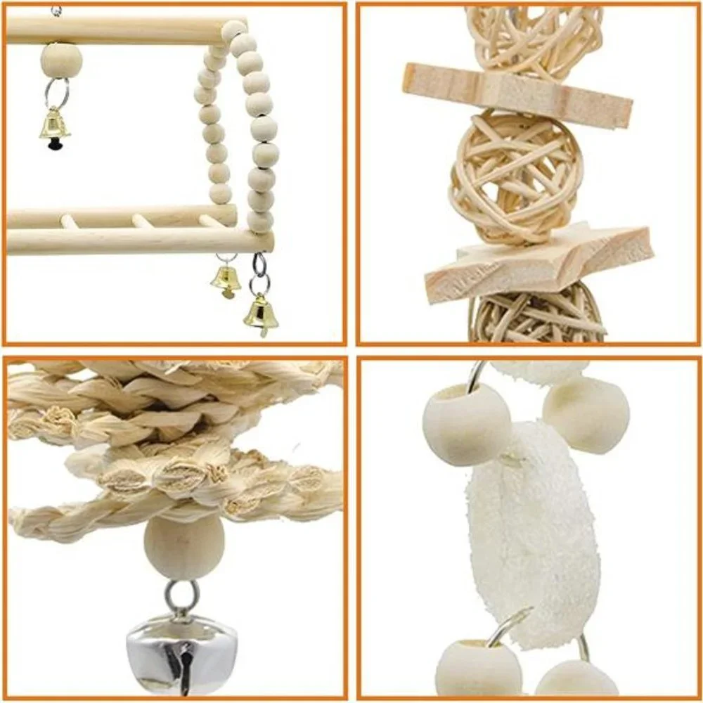 7 Packs Bird Parrot Swing Chewing Toys-Hanging Bell Bird Cage Toys for Parakeets
